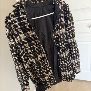 Oversized Black and Cream Blazer with Textured Design